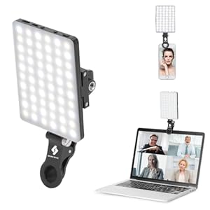 60 LED 2000mAh High Power Rechargeable Clip Fill Video Conference Light with Front & Back Clip, Adjusted 3 Light Modes for Phone, iPhone, Android, iPad, Laptop, for Makeup