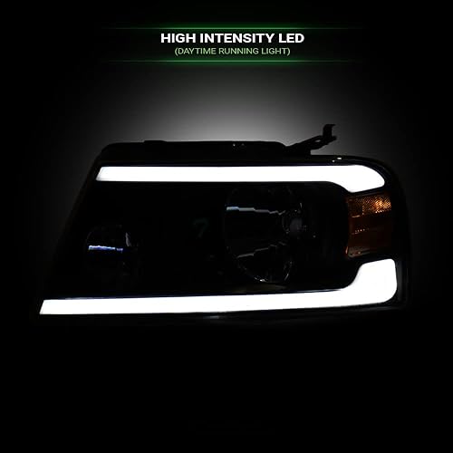 Miniatura 5 de 7422445729729 Compatible con Ford F150 DRL 2004-2008 - Barra de tira LED negra con reflector ámbar + rejilla de parachoques delantero de malla negra