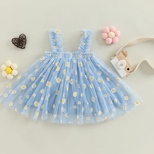 Image of TotzTouch Baby Girls Knee-Length Dress | Frock Cami Strap Flared Printed Net Sleeveless Gown