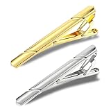COYUN 2 Pièces Pince à Cravate Homme, Pince à Cravate Slim, Epingle a Cravate Homme, Pinces à Cravate Classiques, pour D'affaires, Mariage, Vie Quotidienne(Or,Argent)