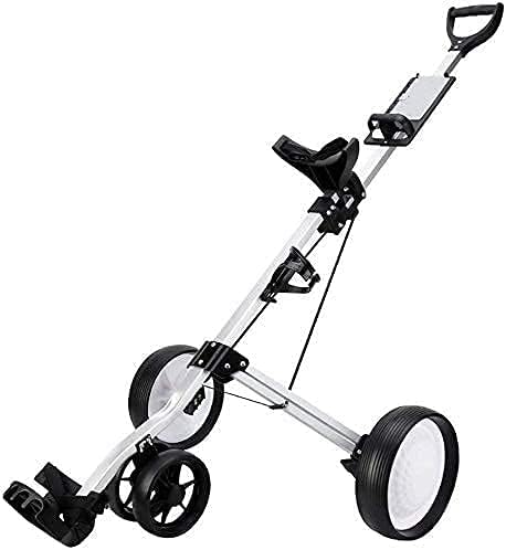 Golf Trolley Lightweight 4 Wheel Foldable, ONE Second to Open and Close Golf Push Cart, Golf Trolley Holder with Scorecard, Bottle Cage