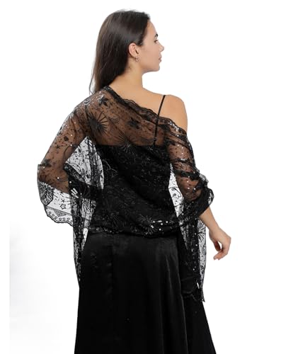 Baoqiya Women's Sparkling Sequin Deco Wedding Scarf for Bride 1920s Shawls and Wraps for Evening Party Dress