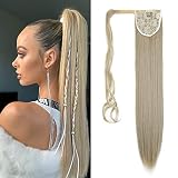 Gairyan Ponytail Extension Glatt 60cm Gewickelt Haarverlängerung Zopf Pferdeschwanz Haarteil Zopf Extensions Gerade Lang Kunsthaar Zopf Haarteil Synthetik Haare für Frauen (Dreckiges Blond)