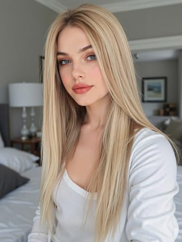 Image of 13 * 4 HD Glueless Human Hair Ombre Mixed Blonde Lace Front Wigs for White Women Straight Wig Pre Plucked 180% Density Transparent (24inch)
