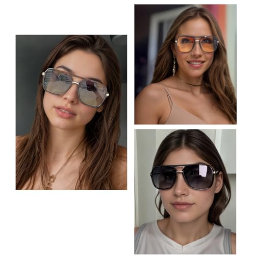 Retro Square Tinted Lens Aviator Sunglasses Tangle Free No Nose Piece for Women Men Trendy3