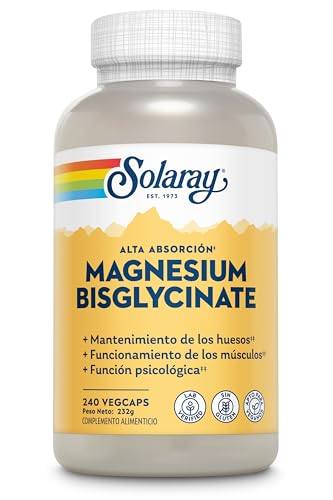 Solaray | Big Bisglycinato de Magnesio | Mantenimiento de los huesos| Funcionamineto de los músculos| Funcionamineo psicologico| sin gluten | Apto para veganos