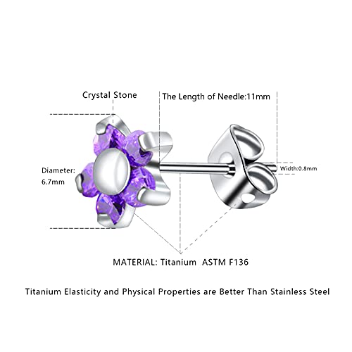 Titanium Cubic Zirconia Cz Stud Earrings Labret Flower Earrings For Sensitive Ear Hypoallergenic Nickel Free Ear Stud 18G Crystal Earrings For Women Girls Cartilage Lobe Earrings #TOP1