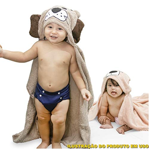 Manta Bebê e Infantil Soft Microfibra com Capuz Bichinho Ursa Rosê