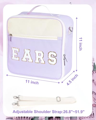 Mouse Ears Travel Case Multipocket Large Chenille Letter Mouse Ears Headband Holder with Shoulder Strap 11"x11"x4.5"3