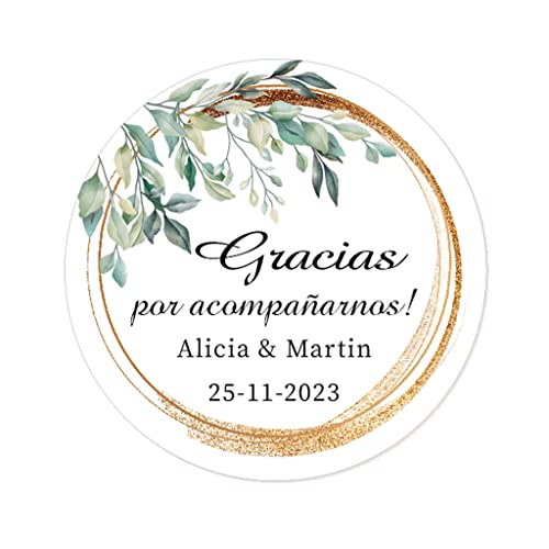 50 Laurel verde PEGATINAS PERSONALIZADAS Gracias por acompañarnos Etiquetas Adhesivas para boda bautizo regalos compromiso cumpleaños tarjetas - Rd059 (003)