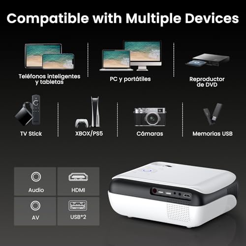 Miniatura 7 de Happrun H1 Proyectores Portátil 1080p Nativo,Proyector 4k,Bluetooth 5.1 Para Exteriores Compatible Con Tv Stick, Smartphone, Laptop, Hdmi, Usb