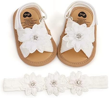 Baby Girls Mary Jane Flats with Floral Princess Wedding Dress Sandals Soft Newborn Infant Crib First Walker Prewalker