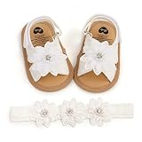 Baby Girls Mary Jane Flats with Floral Princess Wedding Dress Sandals Soft Newborn Infant Crib First