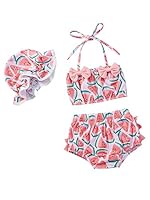 Loalirando Badeanzug für Mädchen, Bikini 3-teilig, Wassermelonen-Druck, Badeanzüge für Neugeborene, Badeanzug, Neugeborene, Badeanzug, Oberteil Bikini + Bikiniunterteil + Hut, Rosa, 0- 6 Monate