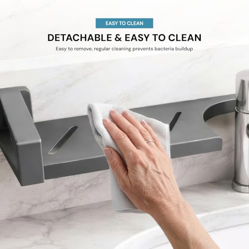 Image of MIORAH 2feet Bath Shelves for Wash Basin | Bathroom Organiser Without Drill | Suction Bathroom Accessories & Stand Grey