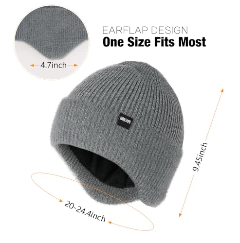 Image of Wmcaps Winter Fleece Line Beanie with Earflap for Men Women, Outdoor Warm Thermal Knitted Hat Stocking Caps