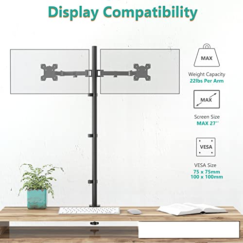 Image of WALI Dual Monitor Stand Desk Mount, 47.2 inch Tall Monitor Stand Fully Adjustable, Articulating Arm for 2 Monitors up to 27 inch, 22lbs (M002XXL), Black