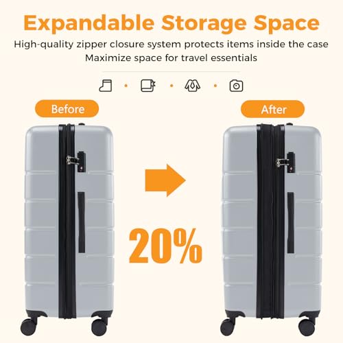 Image of NEWBULIG 24 Inch Checked Luggage, Expandable Suitcase with Spinner Wheels | ABS Hard Shell, Lightweight, Rolling, Smooth, TSA Lock, Business Trips and Daily Vacations, Light Grey