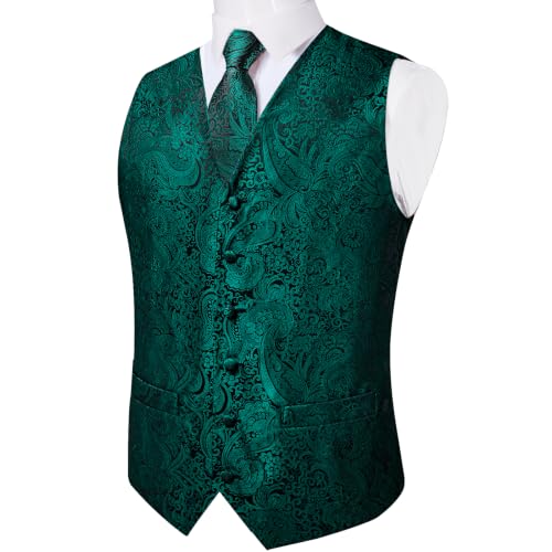 Image of DiBanGu Mens Vest and Tie Set Formal Paisley Waistcoat and Necktie Pocket Square Cufflinks Silk Suit Vest for Tuxedo Wedding