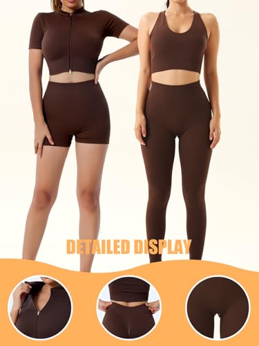 6 PCS Workout Sets for Women Ribbed Women's Athletic Clothing Sets Pilates Yoga Outfits Sports Bra Leggings Workout Set3