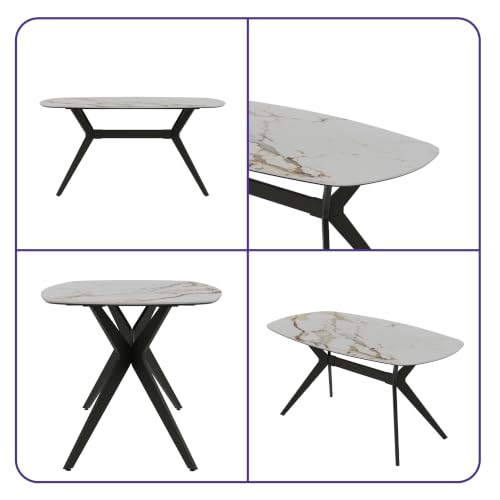 Image of Wakefit Baklava Dining Table - Golden Statuario - 6 Seater I Marble Finish I Vitrified Tile Top I Golden Statuario