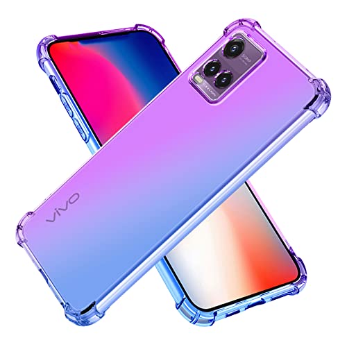 SEAHAI Custodia In Vetro Sfumato Per Vivo Y21s/Y21 – Cover Ultra Sottile Con Paraurti In TPU, Antigraffio 9H, Supporto Ricarica Wireless, Blu Elegante