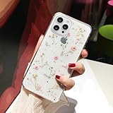 Shinymore Compatible with XR Flower Case, Soft Clear Flexible Rubber Pressed Dry Real Flowers Girls Glitter Floral Cover-Pink