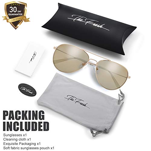 Image of The Fresh Classic Aviator Sunglasses for Men Women, Metal Frame Mirror Lens, Pilot Style, Includes Cleaning Cloth, Pouch