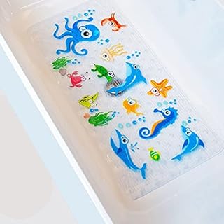 BOPPIE Non-Slip Bath Mat Shower Mats,,Anti-Slip-Resistant Tub Mats Bathroom Mat XL Large Bath Mat 90X40CM(Ocean Octopus ZY)