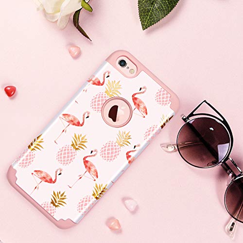 Fingic Phone Case Compatible For Iphone 6/Iphone6S,Summer Pineapple&Flamingos Pattern Cute Case Hard Pc&Soft Silicone Case For Girls Cover For Apple Iphone 6/6S,Pink #TOP1