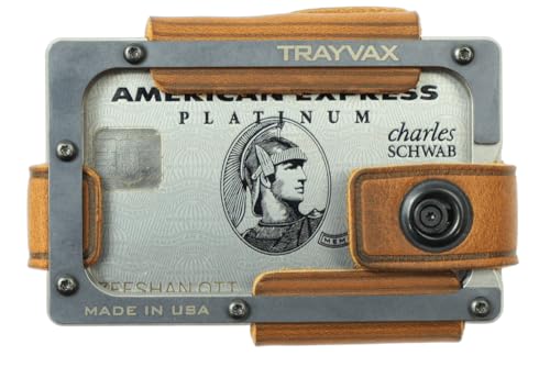 Trayvax Contour Lite Wallet, RFID Front Pocket Money and Credit Card Holder, Minimalist Slim Leather Metal Wallet for Men and Women, Titanium Tobacco Brown