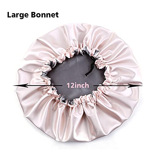 Image of Stain Bonnet Silk Sleep Cap Adjustable Satin Cap for Night Sleeping Hair Bonnet Reversible Double Layer