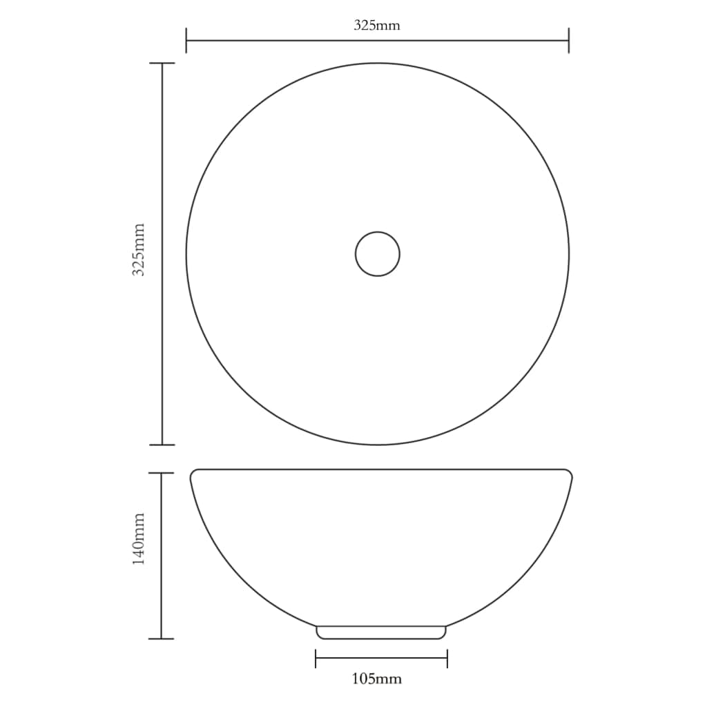 Lavabo rotondo in ceramica, nero, per bagno e WC degli ospiti, diametro 325 mm, moderno, adatto per ristrutturazione e ristrutturazione