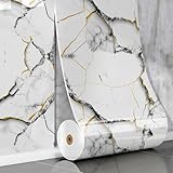 Vervewall Thick Marble Contact Paper Peel and Stick - 15.75'x118' Granite PVC Foam Wall Panels Roll for Kitchen Countertops, Cabinets,Thick Vinyl Removable Furniture DIY,White/Black/Yellow