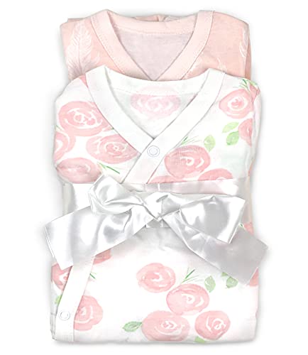 Cambria Baby 100% Organic Kimono Gowns. Side Snaps With Built In Mitts. thumb #2