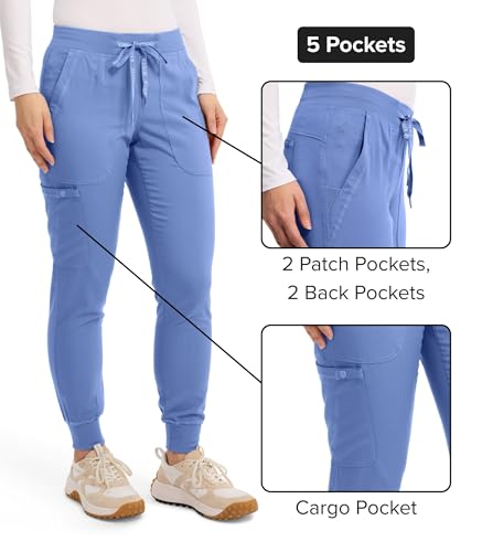 Med Couture Scrub Pants for Women Cargo Jogger Bottoms with 5 Pockets, Lightweight, Ultra Soft, 2-Way Stretch Fabric - MC7710, S Tall, Ceil - Thumbnail 3