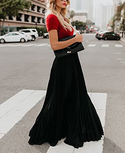 sysinside Women's High Elastic Waist Pleated Flowy Swing A-line Maxi Skirts4