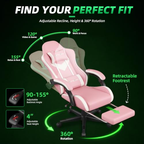 Gaming Chair Ergonomic Gamer Computer Office Chair,Footrest Lumbar Support by MINOMAC - Used condition - Image 4