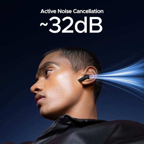 Boat Nirvana Space, 360º Spatial Audio, Active Noise Cancellation (~32dB), 100Hrs Battery,4Mics ENx, Fast Charge, v5.3 Bluetooth Earbuds, TWS Ear Buds Wireless Earphones with mic (Cosmic Black)