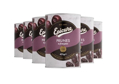 Epicure Tinned Prunes in Juice, Delicious as a Snack, Topping or Dessert, 425 g (Pack of 6)