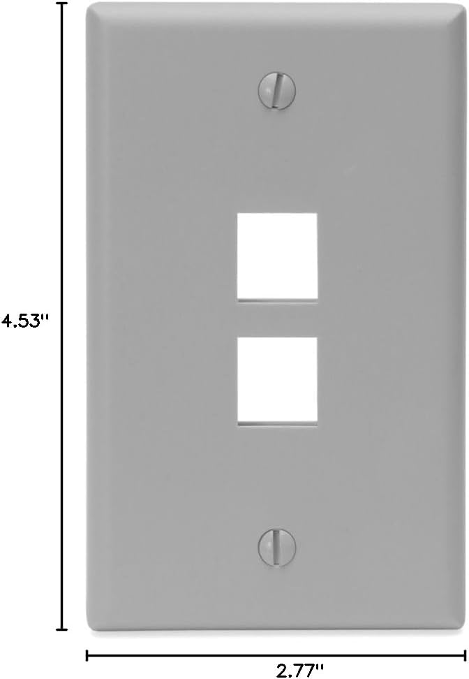 Leviton QuickPort Wallplate, Single Gang, 2-Port, 41080-2GP, Grey