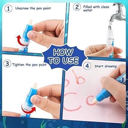 RUZARTH Magic Water Drawing Mat for Kids 3-7 Years | Large Reusable Mess Free Doodle Coloring Mat with Water Pen | Educational Writing & Painting Toy for Toddlers Boys Girls | Creative Birthday Gift 3