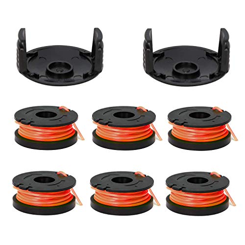 PAXCESS String Trimmer,Weed Eater,Edger Replacement Spool Line, 6 Pack Spool Line&2 Pack Spool Cap Cover Grass String Timmer,Durable&High Efficiency