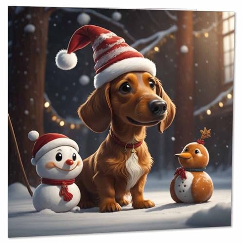 Dachshund Christmas Card Cute Sausage Dog Xmas Cards Festive 145 x 145mm