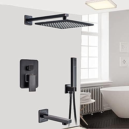 Robinet de Douche à Effet Pluie Noir mitigeur de bain-douche encastrable 3 voies avec douchette