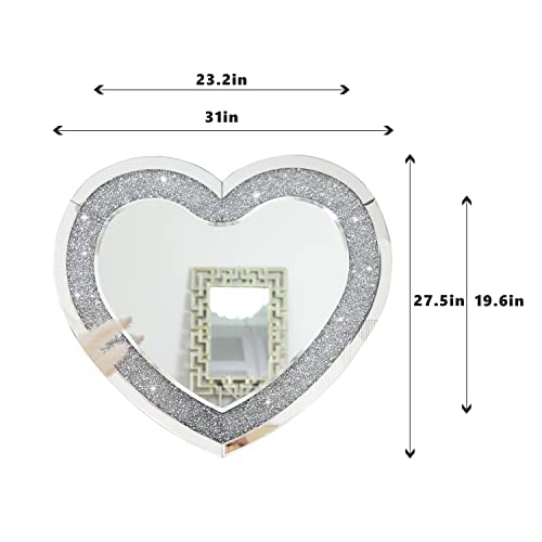 Shyfoy Heart Mirror For Wall Decor, Large Heart-Shape Wall Mirrors Crushed Diamond Decorative Crystal Wall Decor Mirrors For Living Room Bedroom Vanity #TOP4