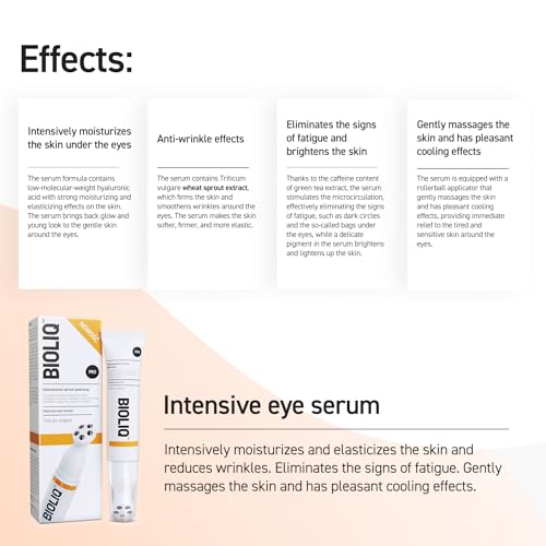 Bioliq - Pro Intensive Eye Serum - Hyaluronic Acid for Moisturizing, Wheat Sprout Extract for Wrinkle Smoothing, Dark Circle, Cooling Roller - 15 ml