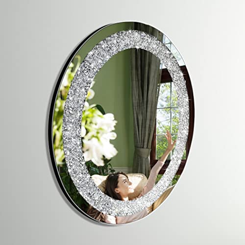 Dmdfirst Crystal Crushed Diamond Oval Shaped Glam Bling Silver Mirror For Wall Decoration 16X20X0.9 Inch Wall Hang Frameless Sparkly Mirror Glass Stunning Home Diamond Decor #TOP4