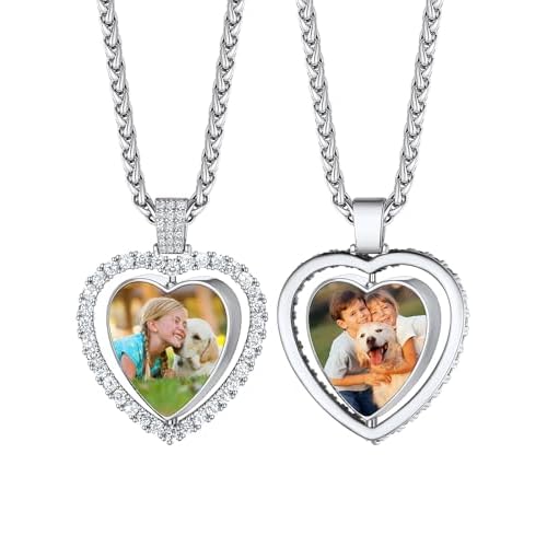 Custom4U Picture Necklace Personalized Photo for Men Women Steel/18K Gold Plated/Black Custom Angel Wings/Heart Pendant Necklace with Picture Memory Circle Chain 18-30 Inch,Hip Hop Jewelry+G