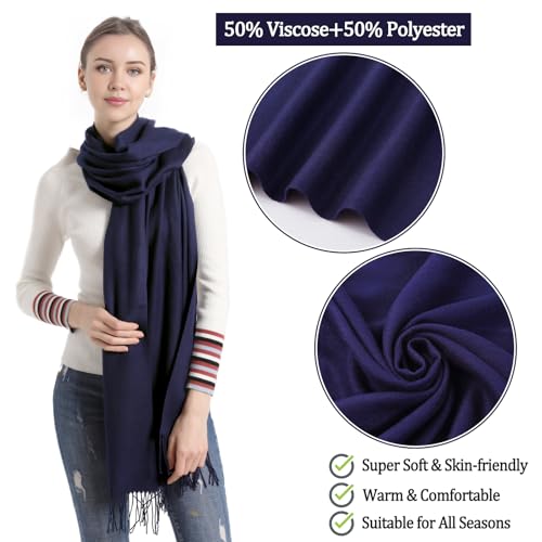 vimate Marineblaue Pashmina Schals, dunkelblaue Frauen Pashminas Tücher und Wickel für Kleider (DE-Navy Blue)
